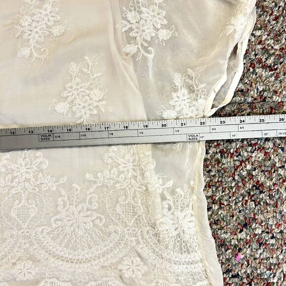 Angela Moda Ivory Sheer Lined Floral Embroidered Silk Blend SS Relaxed Top Sz S - Picture 13 of 15